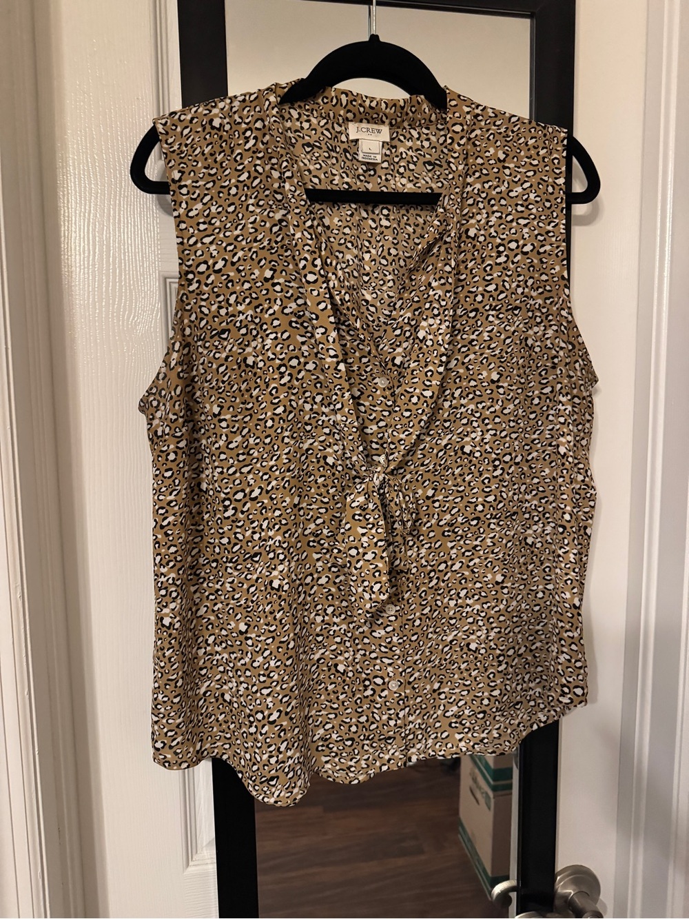 J. Crew Tan and Black Leopard Print Sleeveless Tie-Front Top